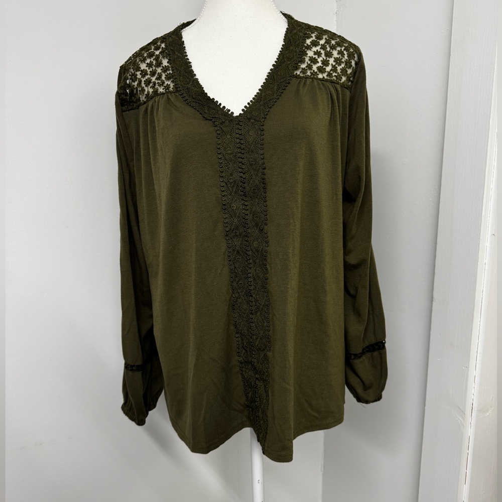 Forest Green Lace Accent Women's Blouse